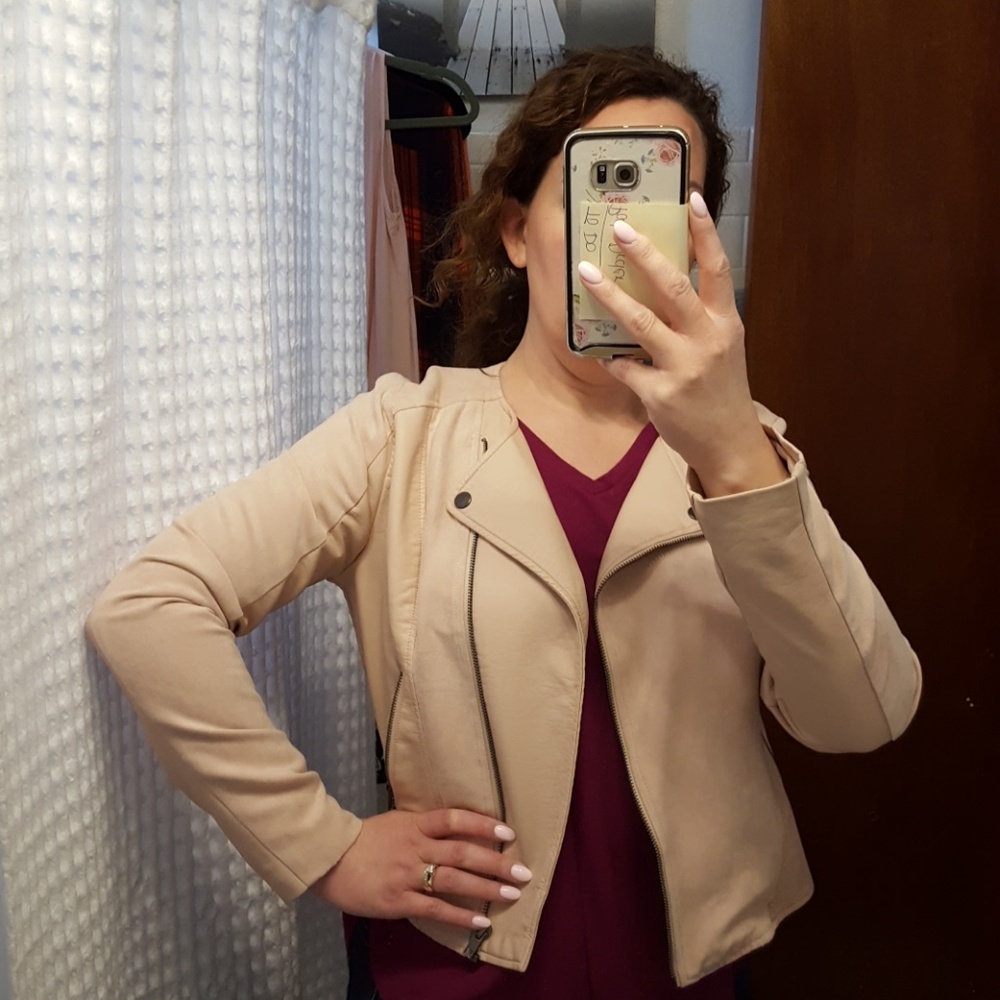 Blush colored leather jacket